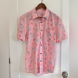 Upsaint Golf Button Up Shirt Pink Floral Save Turtles Mens M
